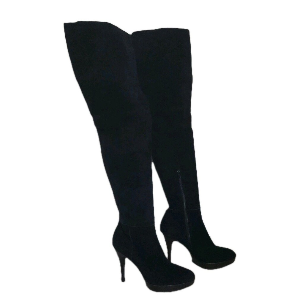 Stuart Weitzman Boots Thigh High Stiletto Heel Platform Black Suede Size 9